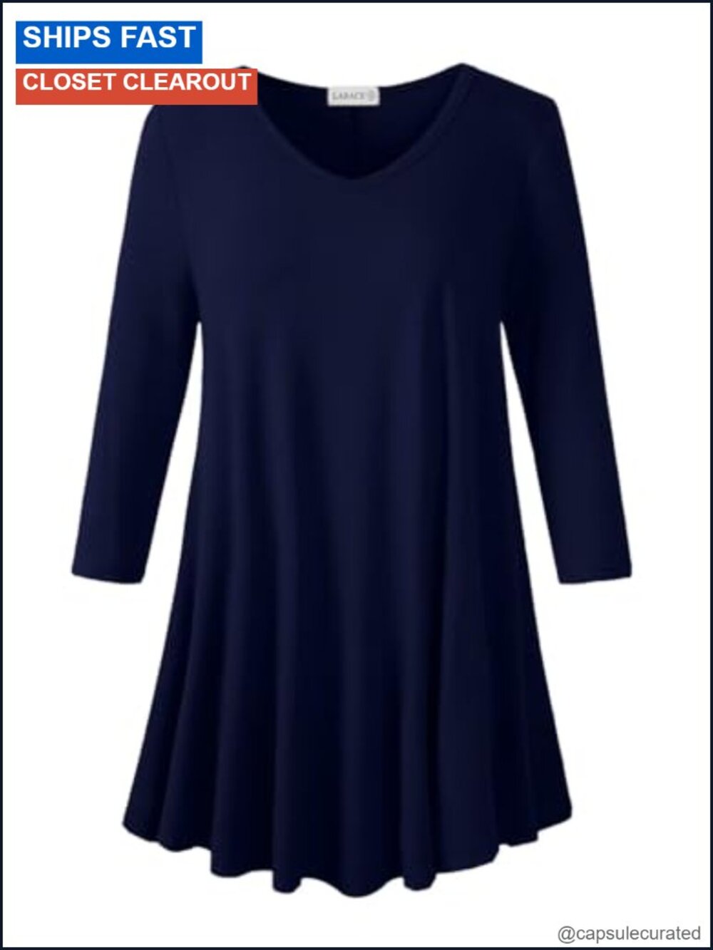 Plus Size 3/4 Sleeve V-Neck Tunic Top Casual Soft Blouse